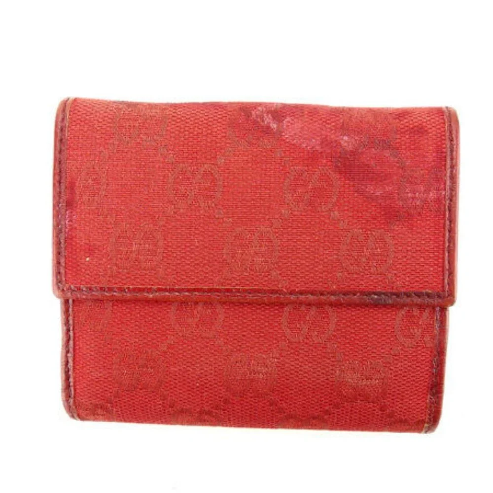 Authentic Gucci Wallet Purse Folding wallet GG Red Gold Woman  Used - Picture 2 of 6